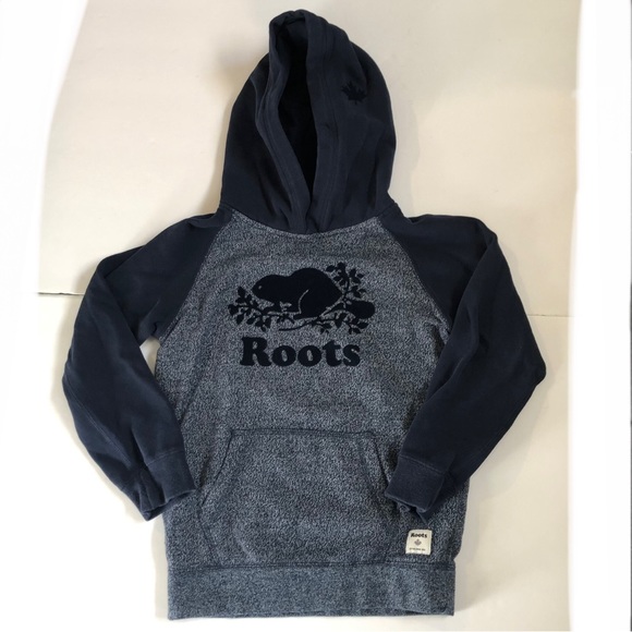 Roots kids youth size Large 9-10 years navy blue and grey hoodie with pocket - Picture 16 of 16